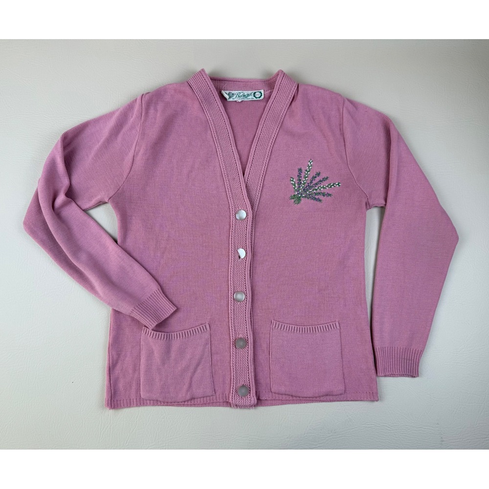Cottagecore Cardigan Acrylic Floral Embroidered Pink‎ Medium Balmoral